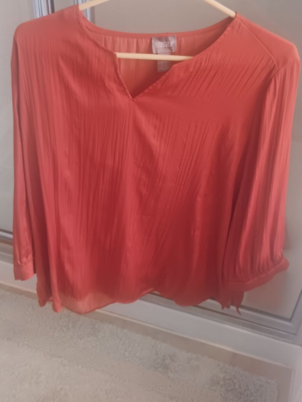 Chico's Size 3 (XL) womens Blouse/Top Peach/Coral 3/4 Sleeves